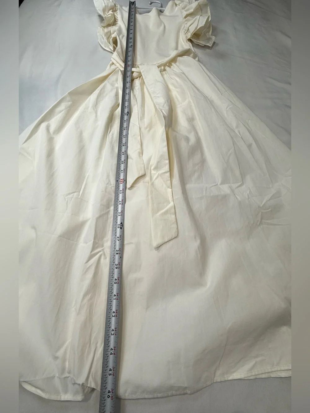 NWOT Zara Cream Ruffle-Sleeve Midi Dress with Waist Tie - Picture 10 of 10